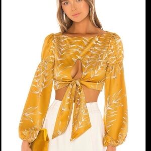 Camila Coelho Mustard Yellow Leaf Print Blouse